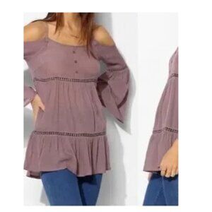 UO Staring At Stars Boho Purple Cold Shoulder Top